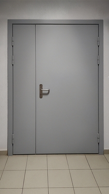 Серая полуторная дверь с ручками хром
